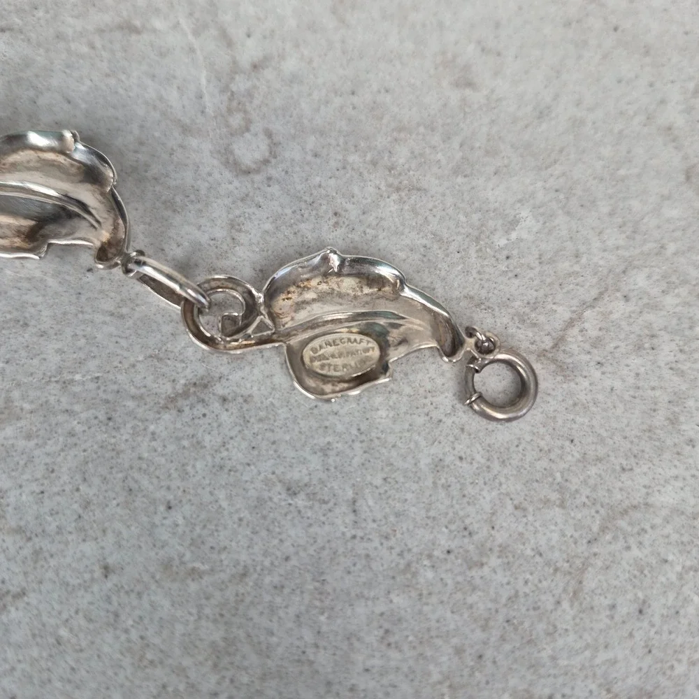 Danecraft Bracelet Sterling Silver Leaf Link Vintage Silver Women